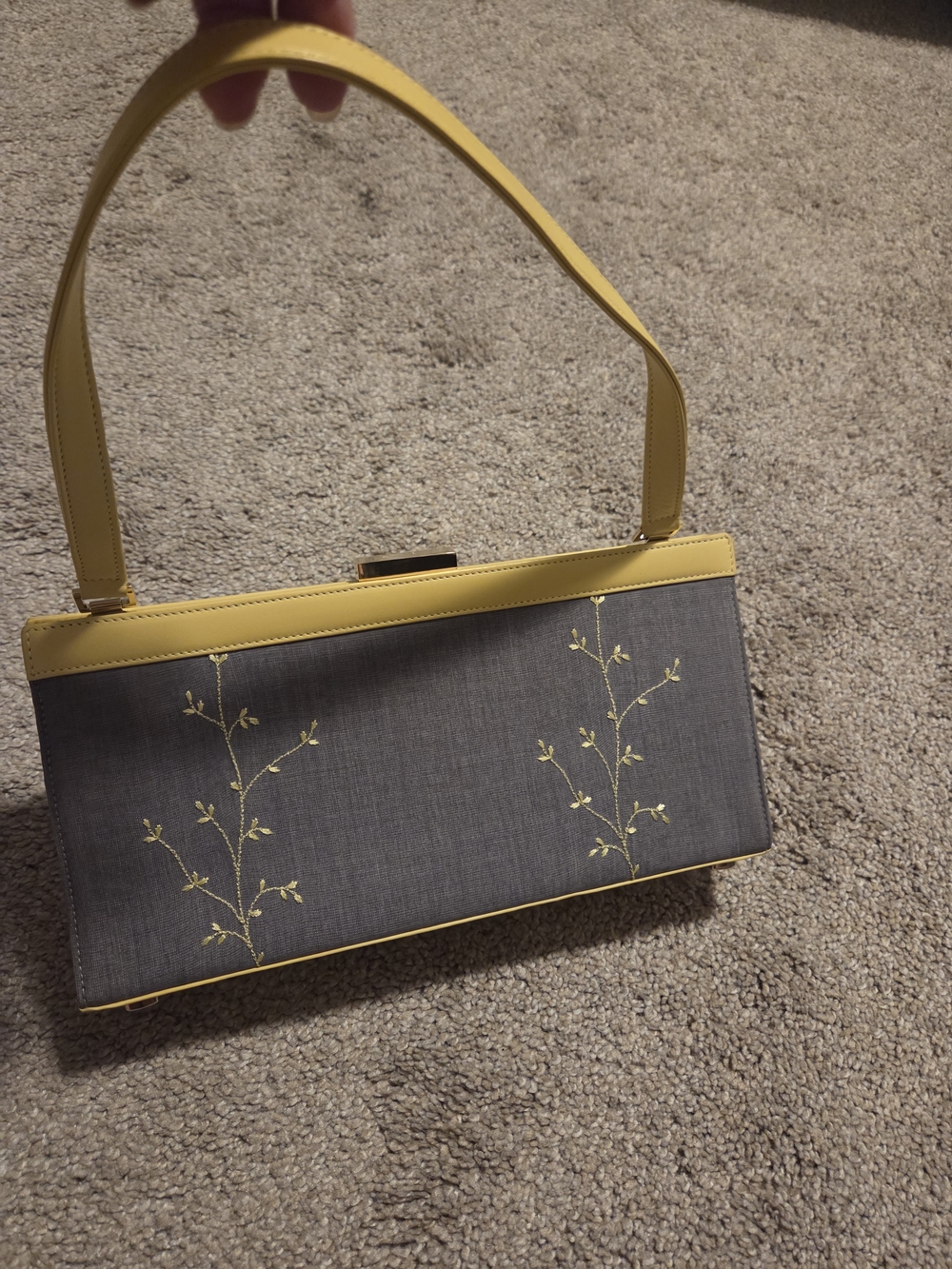 Escada Yellow Trim Gray Floral Shoulder Bag